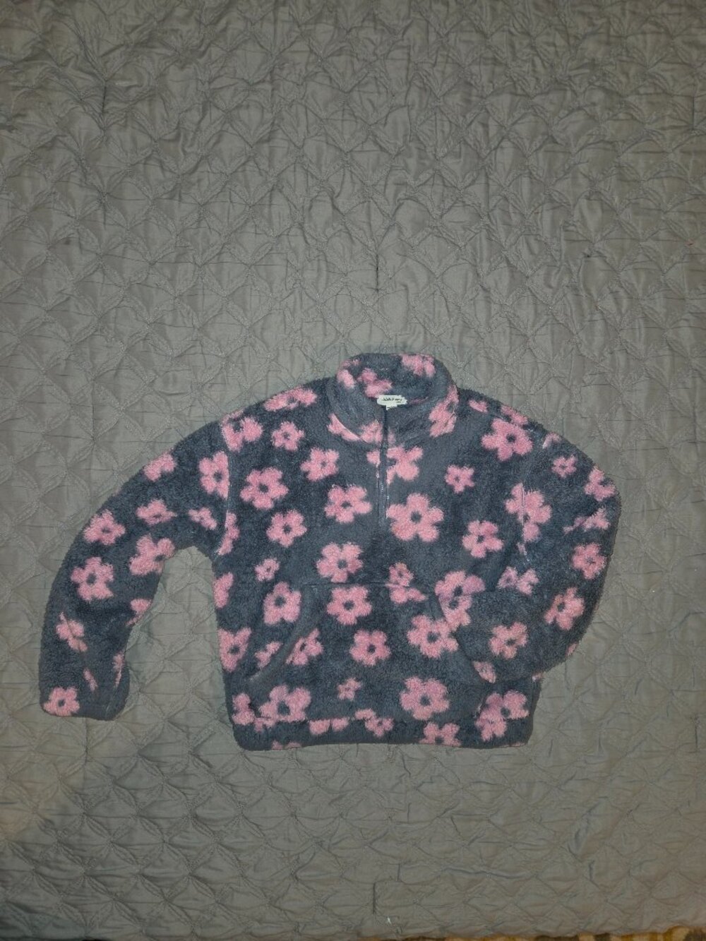 cozy girls flowered monkey fleece pullover with pocket